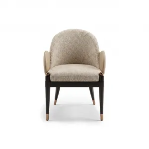 Luxury Ivory Upholstered Dining Chair with Arms and Bronze Accents-Luxury dining room furniture by Luxury Group International