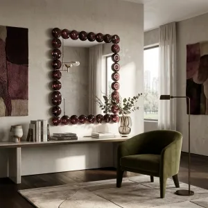 Miroir Mural Rectangulaire de Luxe avec Disques en Verre Bourgogne et Cadre Contemporain Vue lifestyle par Luxury Group International