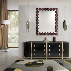 Miroir Mural Rectangulaire de Luxe avec Disques en Verre Bourgogne et Cadre Contemporain Vue lifestyle par Luxury Group International