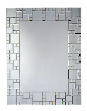 Rechteckiger geometrischer Mosaik-Luxus-Wandspiegel mit facettiertem Glasrahmen Vorderansicht von Luxury Group International