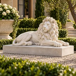 Rechteckiger Luxus-Gartenplinthe mit glatter, flacher Oberseite und sauber geschnittenen Kanten – Gartendekoration Lifestyle-Ansicht von Luxury Group International