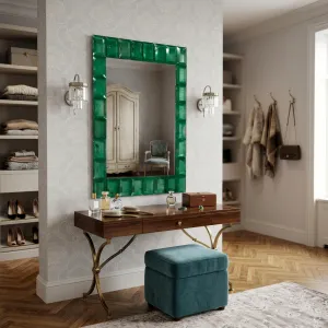 Rechteckiger Luxus-Wandspiegel mit zeitgenössischem Rahmen aus smaragdgrünem Blockglas Vorderansicht von Luxury Group International