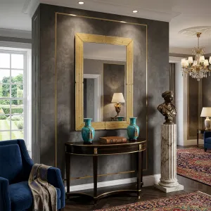 Ribbed Gold Baroque Luxury Wall Mirror with Crystal Studded Glass Frame Lifestyle View by Luxury Group International