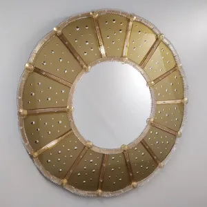 Runder Luxus-Wandspiegel in Champagnergold mit kristallbesetztem Glasrahmen Vorderansicht von Luxury Group International