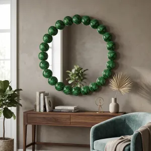 Miroir Mural de Luxe Rond à Disques Verts avec Cadre en Verre Contemporain Vue lifestyle par Luxury Group International