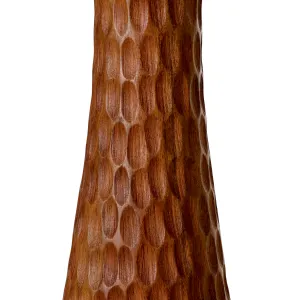 Tall Wooden Floor Lamp with Sculptural Textured Base and Fabric Shade - Luxury Hotel Furniture Detail View by Luxury Group International