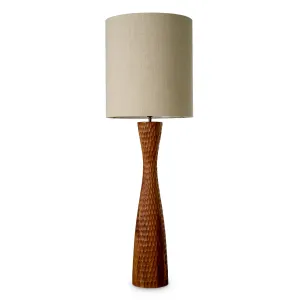 Tall Wooden Floor Lamp with Sculptural Textured Base and Fabric Shade - Luxury Hotel Furniture Front View by Luxury Group International