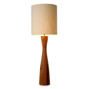 Tall Wooden Floor Lamp with Sculptural Textured Base and Fabric Shade - Luxury Hotel Furniture Front View by Luxury Group International