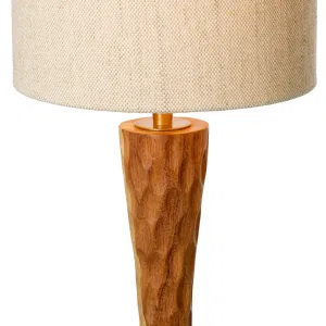 Tall Wooden Table Lamp with Textured Base and Cylindrical Fabric Shade -Luxury Table Lamp Detail View by Luxury Group International