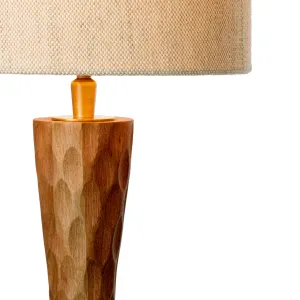 Tall Wooden Table Lamp with Textured Base and Cylindrical Fabric Shade -Luxury Table Lamp Detail View by Luxury Group International