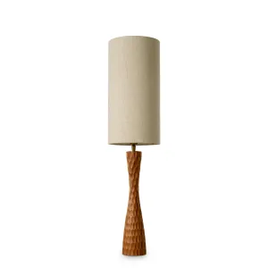 Tall Wooden Table Lamp with Textured Base and Cylindrical Fabric Shade -Luxury Table Lamp Front View by Luxury Group International