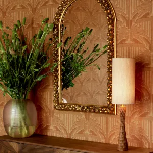 Tall Wooden Table Lamp with Textured Base and Cylindrical Fabric Shade -Luxury Table Lamp Lifestyle View by Luxury Group International
