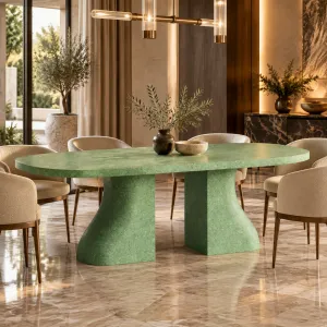 Table à manger moderne avec base piédestal sculpturale et plateau arrondi - Mobilier de luxe pour hôtels Vue lifestyle par Luxury Group International