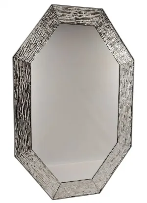 Strukturierter silberner achteckiger Luxus-Wandspiegel mit Rahmen aus distressed Glas Vorderansicht von Luxury Group International
