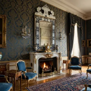 Grand Miroir Mural de Style Vénitien Luxe avec Couronne en Cristal Argentée Ornée & Cadre Baroque Doré Vue lifestyle par Luxury Group International
