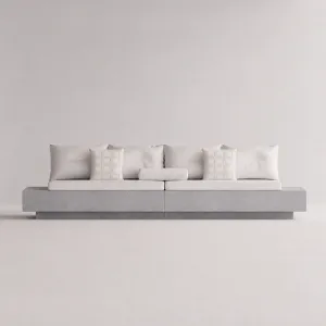Canapé de Jardin d'Extérieur avec Base en Béton Blanc et Gris et Assise Coussinée - Mobilier de Luxe pour Hôtels Vue de face par Luxury Group International