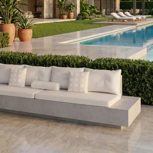 Canapé de Jardin d'Extérieur avec Base en Béton Blanc et Gris et Assise Coussinée - Mobilier de Luxe pour Hôtels Vue lifestyle par Luxury Group International