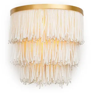 Lampada da Parete a Strati con Perline Bianche, Fili di Vetro Bianco e Cornice Dorata - Mobili di Lusso per Hotel Vista frontale di Luxury Group International