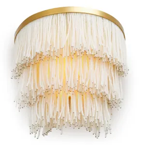 Lampada da Parete a Strati con Perline Bianche, Fili di Vetro Bianco e Cornice Dorata - Mobili di Lusso per Hotel Vista frontale di Luxury Group International