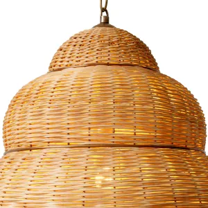 Woven Rattan Pendant Light with Sculptural Layered Shade - Luxury Ceiling Light Detail View by Luxury Group International