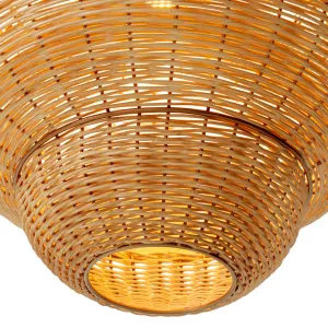 Woven Rattan Pendant Light with Sculptural Layered Shade - Luxury Ceiling Light Detail View by Luxury Group International