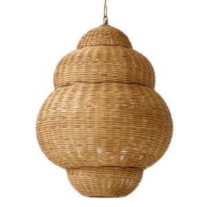 Woven Rattan Pendant Light with Sculptural Layered Shade - Luxury Ceiling Light Front View by Luxury Group International