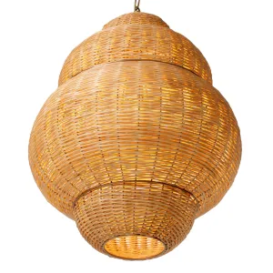 Woven Rattan Pendant Light with Sculptural Layered Shade - Luxury Ceiling Light Side View by Luxury Group International