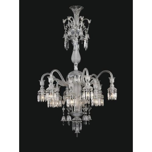12 Lights Crystal Modern Chandelier in Clear Glass Polished with Prism Drops by Luxury Group International