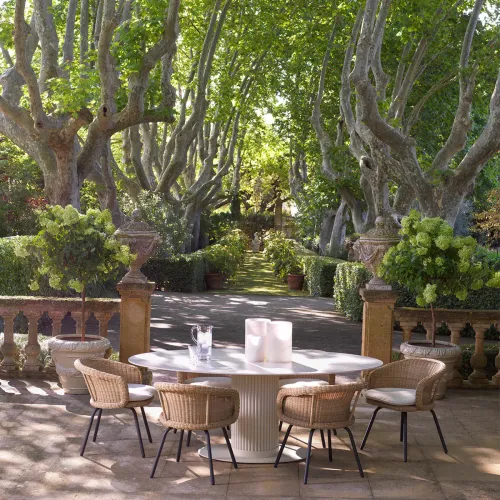 Exclusive Cream Ceramic Table with Sand Finish | Luxury Outdoor Furniture Collections