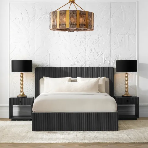   Elegant Royale Bed Frame – Charcoal Grey Finish with Natural Accents | Bedroom Furniture Collections