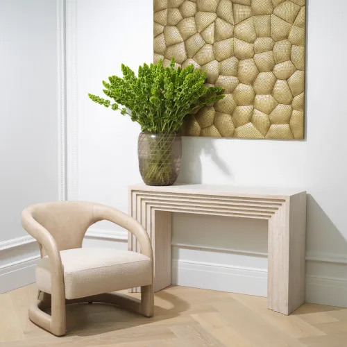 Grandeur Console Tables – Beige Stone Elegance by Luxury Group International