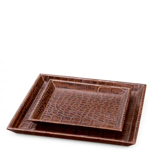 S, Brown  Imperial Desk Tray Set Antique Brown Leather Elegance (Set of 2) | Luxury Home Accessories Collections