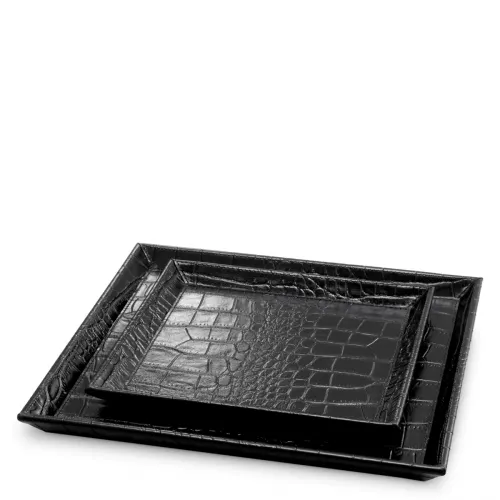L, Blackwood 40  Imperial Desk Tray Set Antique Brown Leather Elegance (Set of 2) | Luxury Home Accessories Collections