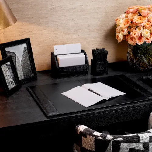 Black  Aurum Heritage Leather Picture Frame Duo Croco Embossed Finish | Luxury Home Accessories Collections