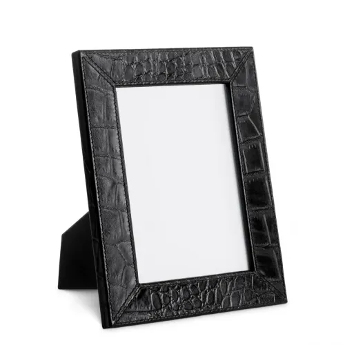 Black  Aurum Heritage Leather Picture Frame Duo Croco Embossed Finish | Luxury Home Accessories Collections