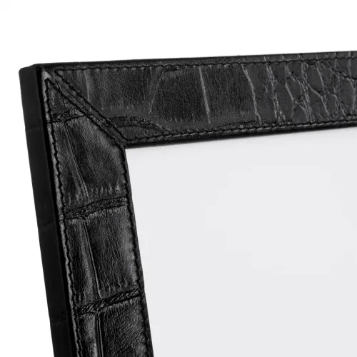 Black  Aurum Heritage Leather Picture Frame Duo Croco Embossed Finish | Luxury Home Accessories Collections