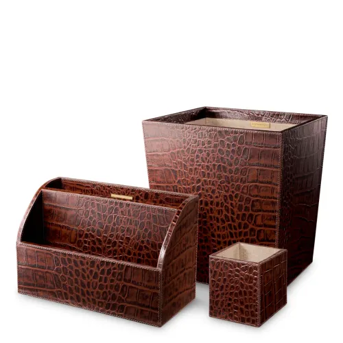   Aurum Heritage Leather Desk Set Croco Embossed Antique Brown | Office & Study Collections