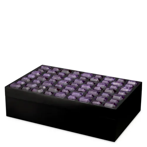 Purple  Royal Amethyst Decorative Box  Black Finish & Faux Amethyst Lid | Luxury Home Accessories Collections