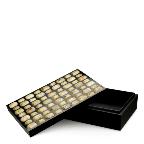Yellow  Royal Amethyst Decorative Box  Black Finish & Faux Amethyst Lid | Luxury Home Accessories Collections