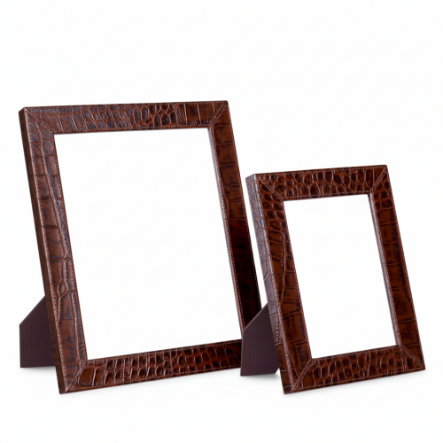 Brown  Aurum Heritage Leather Picture Frame Duo Croco Embossed Finish | Luxury Home Accessories Collections