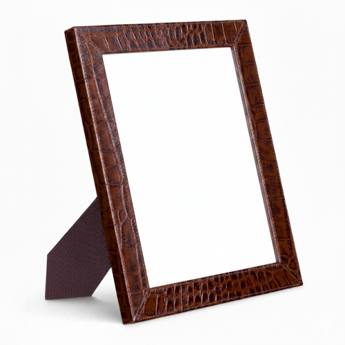 Brown  Aurum Heritage Leather Picture Frame Duo Croco Embossed Finish | Luxury Home Accessories Collections