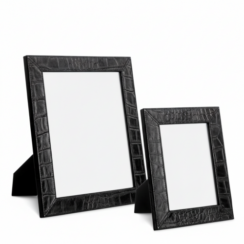 Black  Aurum Heritage Leather Picture Frame Duo Croco Embossed Finish | Luxury Home Accessories Collections