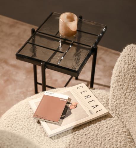 Varello Side Table – Cast Glass Top & Black Frame by Luxury Group International