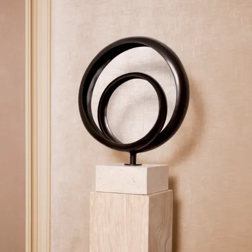 Sophisticated Elena Sculpture – Bronze & Travertine Masterpiece by Luxury Group International