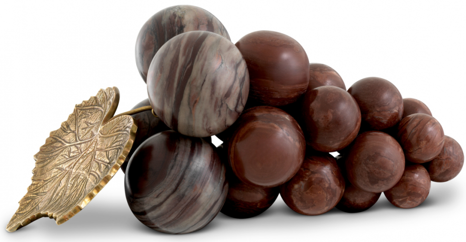 Elegant Vintage Grapes Marble Object – Brass Leaf Decor Accent by Luxury Group International
