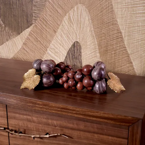 Elegant Vintage Grapes Marble Object – Brass Leaf Decor Accent by Luxury Group International