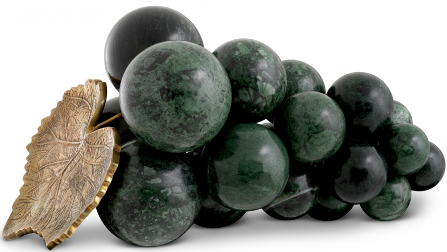 Elegant Vintage Grapes Marble Object – Brass Leaf Decor Accent by Luxury Group International