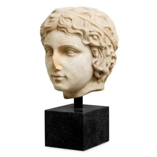 Luxury Bust of a Youth Sculpture – Marble with Black Granite Base
