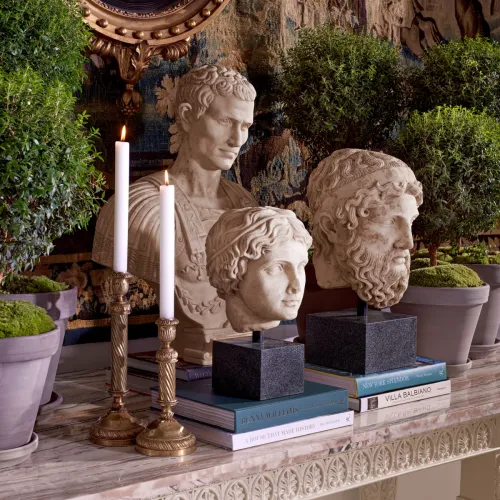 Luxury Bust of a Youth Sculpture – Marble with Black Granite Base by Luxury Group International