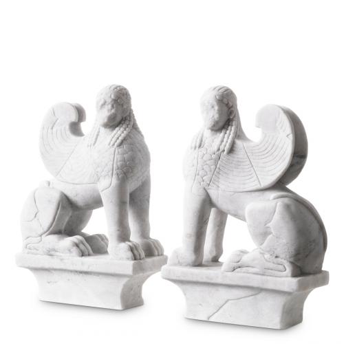 Aegyra Marble Sphinx Set – Handcarved White Marble Pair